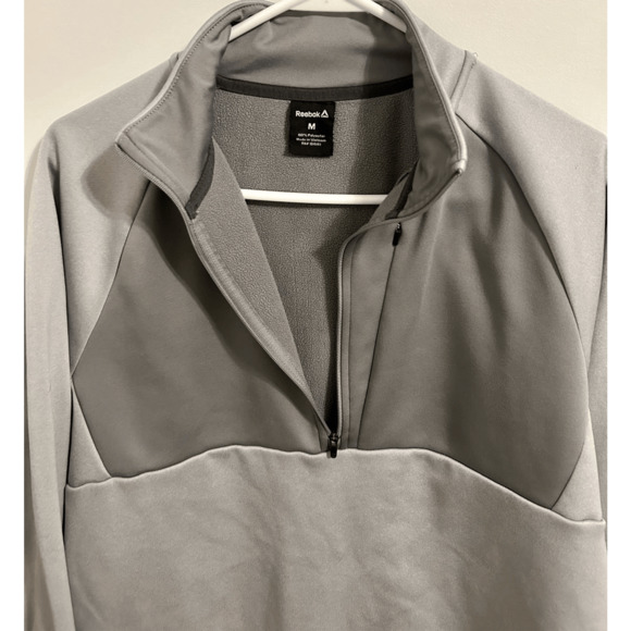 Reebok Mens Large Quarter Zip Jacket Gray Pullover Gray Athletic Sz M - Picture 3 of 7